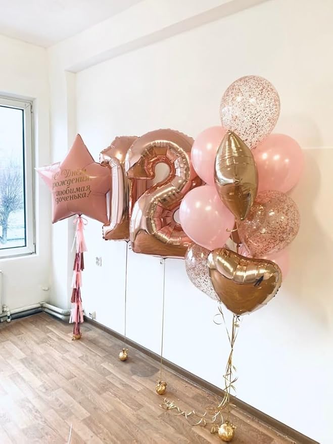 2 Numbers Balloon 40 Inch Rose Gold Two Balloon Number Birthday Decor, 2nd 12 21st Party Celebration Decorations Graduations Wedding Baby Shower