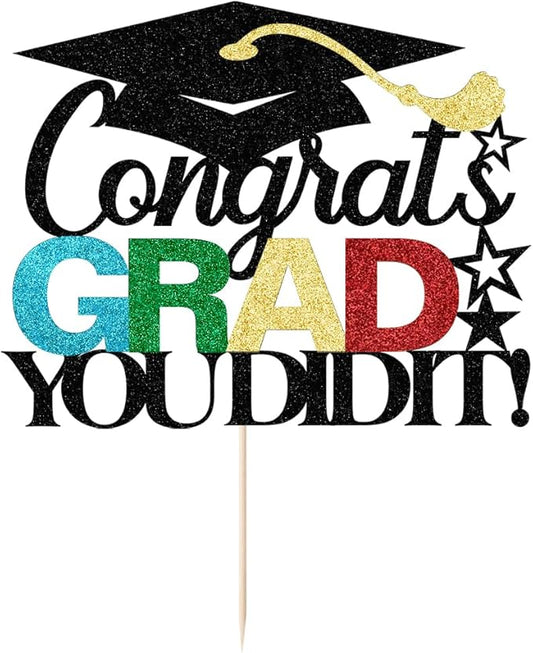 Congrats grad you did it Cake Topper,2025 Graduation Cake Topper,Congrats Grad Decorations,2025 High School/College/University Graduation Party Decoration Supplies.(black)