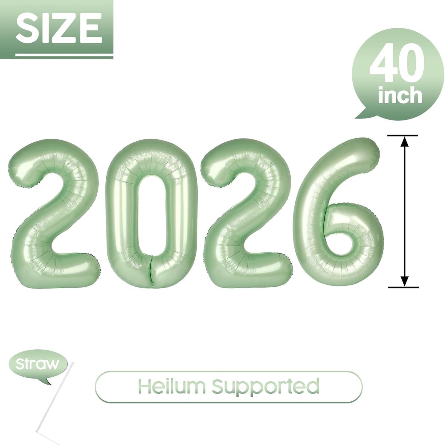 2026 Balloon - Oliver Green Birthday Number Balloons, 40 Inch Large Foil Balloons for Men Women Boys Girls Oliver Green Themed Birthday Decorations，Number 2026 Balloon