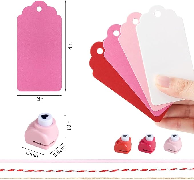 SallyFashion 200PCS Valentines Tags, 2x4 inch Gift Tags with String Attached Heart Hole Punch for Gifts Arts and Crafts Valentines Wedding Birthday