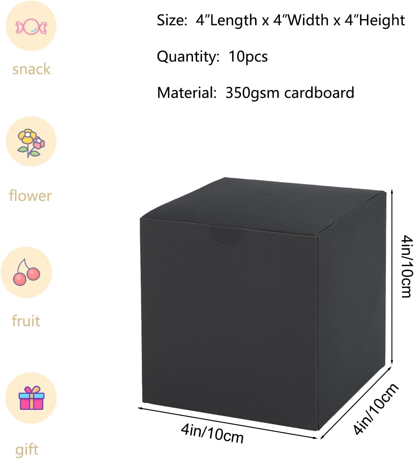 SHIPKEY 10 Pack Black Cardboard Gift Boxes with lids |4x4x4inch Square Boxes | Small Gift Boxes Suitable for Party, Wedding, Christmas, Holidays, Birthdays and All Other Occasions (10x10x10cm)