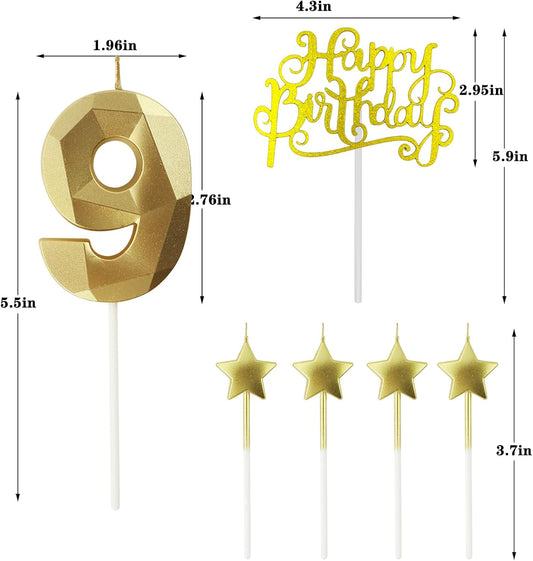 Golden Number 95 Birthday Candles and Star Birthday Candles 2.76 inch 3D Diamond Shaped Candles for Birthday Parties and Anniversary Cake Decorations