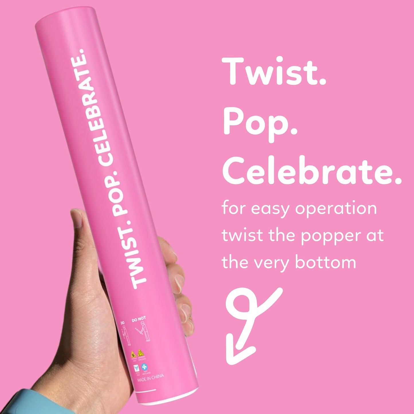 Pink Confetti Cannon Poppers | 2 Pack | Biodegradable Pink Confetti | TUR Party Supplies | Up to 25ft | Giant (12”) | Party Poppers for Graduation, Birthdays, and Bachelorette & Princess Parties