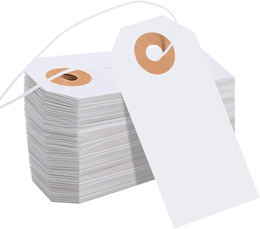 200 Pack White Blank Tags with Elastic String Marking Hang Tags Attached Reinforced Hole Writable Gift Tag for Valentine's Day Gifts 2.75'' x1.37''