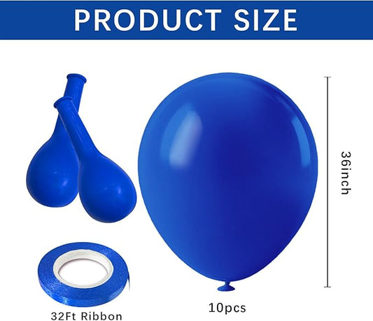 10Pcs Jumbo Royal Blue Balloons - 36 Inch Large Round Birthday Ballons, Big Latex Baloons for Balloon Arch as 4 of July Decorations, Birthday Decorations for Boys, Baseball Party Supplies