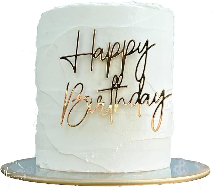 Happy Birthday Cake Topper,Gold Mirror Acrylic Happy Birthday Cake Sign Decorations,Happy Birthday Cake Charm Supplies for Birthday Party Cake Dessert