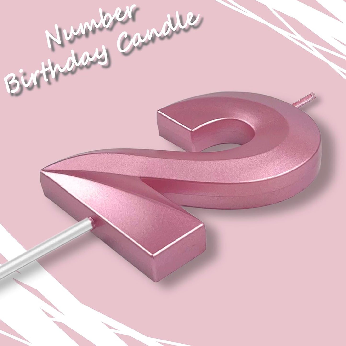 Pink Number 2 Candles, 3D Diamond 2.76 Inch Cake Topper Birthday Candles for Wedding Anniversary Cake Decorations, Happy Birthday Party Decorations