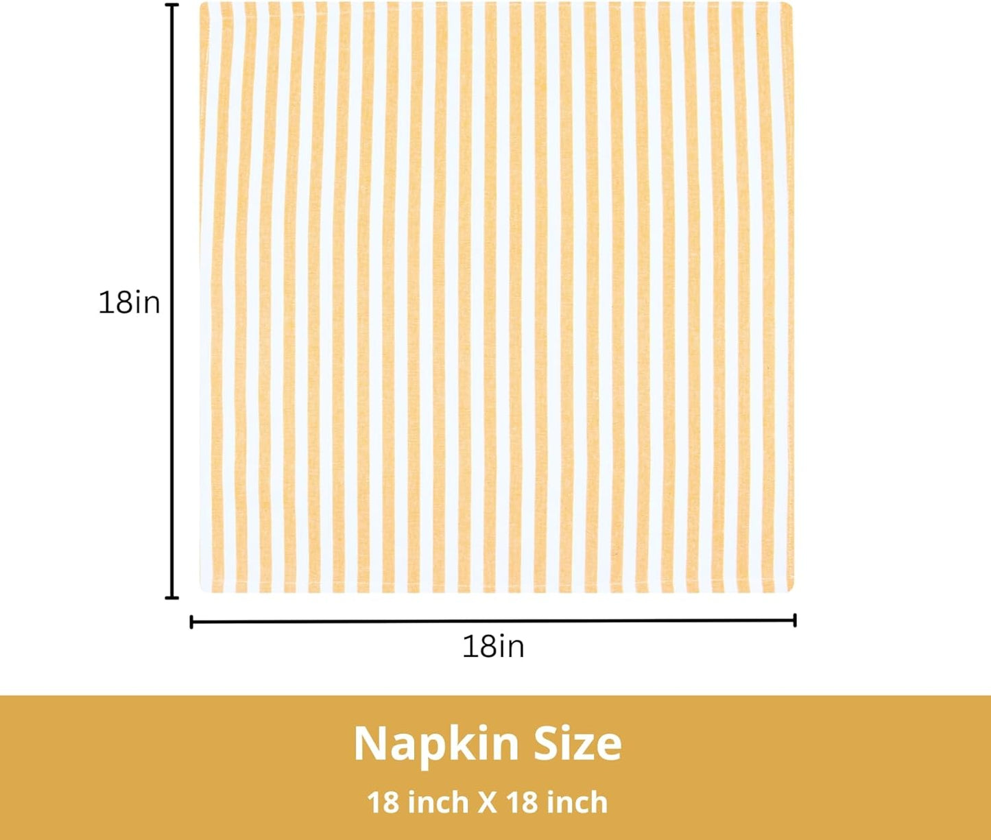PurpleEssences Plain Striped Cloth Napkins - Set of 12-100% Cotton - 18 x 18 Inch - Fall Thanksgiving - Perfect Everyday Use Dinner Napkin - Golden Yellow White