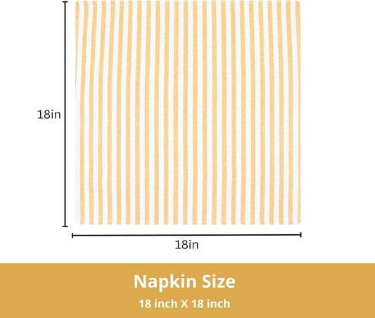 PurpleEssences Plain Striped Cloth Napkins - Set of 12-100% Cotton - 18 x 18 Inch - Fall Thanksgiving - Perfect Everyday Use Dinner Napkin - Golden Yellow White