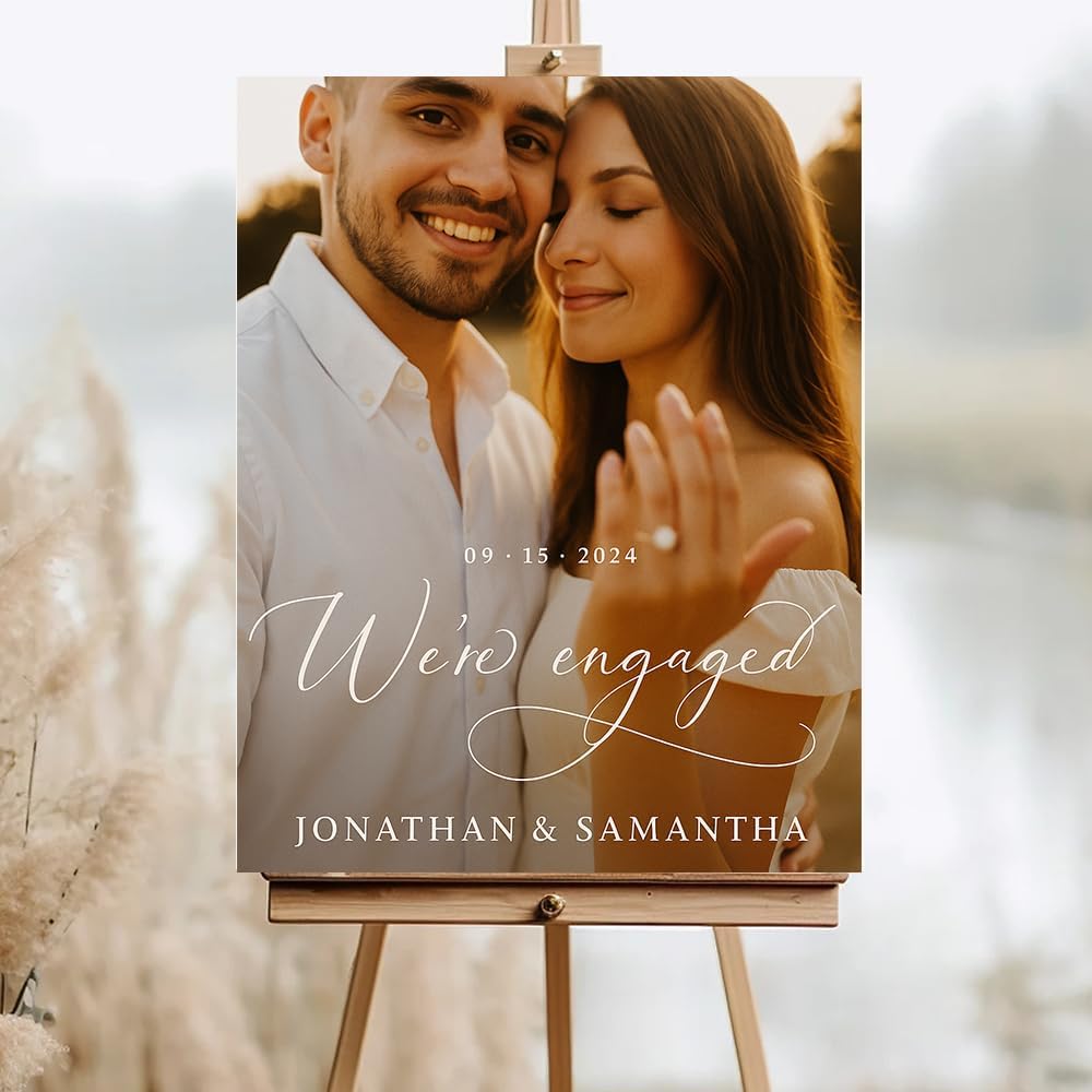 Personalized Engagement Welcome Sign, Engagement Party Sign, Engaged Decor for Couple - She Said Yes!, Decorations, Engaged Welcome, Custom Poster, Canvas, Wooden 2 Layer /1