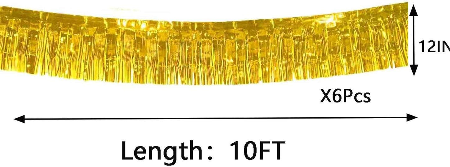 We Moment 6 Pack 10 Feet Gold Foil Fringe Garland Streamers Metallic Tinsel Banner Wall Hanging Fringe Curtain Glitter Backdrop Banner for Parade Floats Birthday Bachelorette Gold Party Decorations