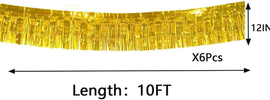 We Moment 6 Pack 10 Feet Gold Foil Fringe Garland Streamers Metallic Tinsel Banner Wall Hanging Fringe Curtain Glitter Backdrop Banner for Parade Floats Birthday Bachelorette Gold Party Decorations