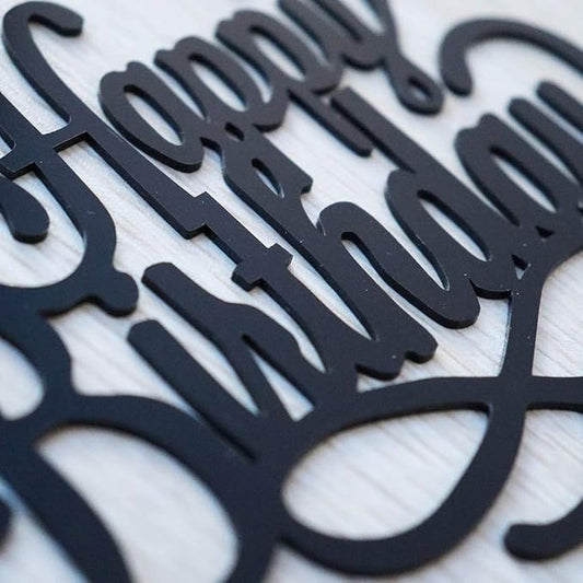 Happy Birthday Cake Topper - Birthday Party Decorations, Black Acrylic