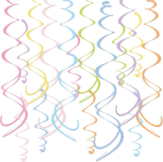 48PCS Pastel Paper Swirl Decorations Hanging Ceiling Streamers for Birthday, Spring, Bridal, Gender Reveal, Wedding, or Everyday Party Decor