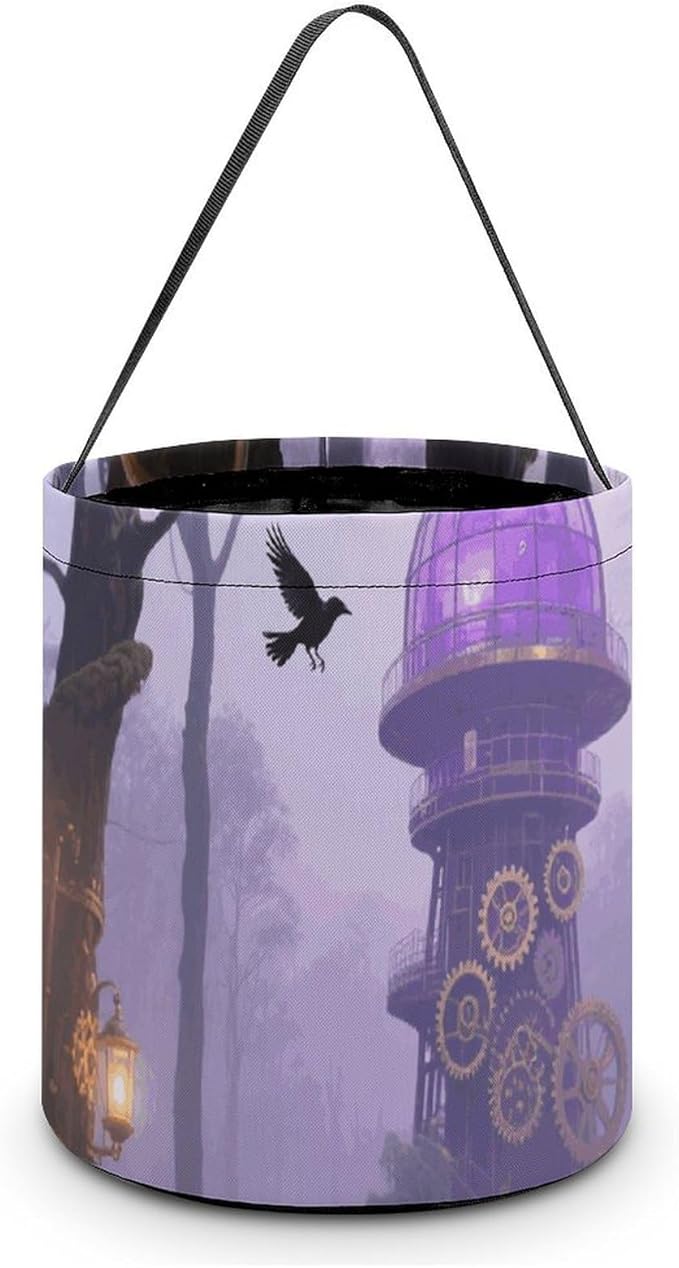 Halloween Candy Bucket - Gothic Fog Forest Trick Or Treat Candy Bag, Gift Bag for Party Favor Supplies