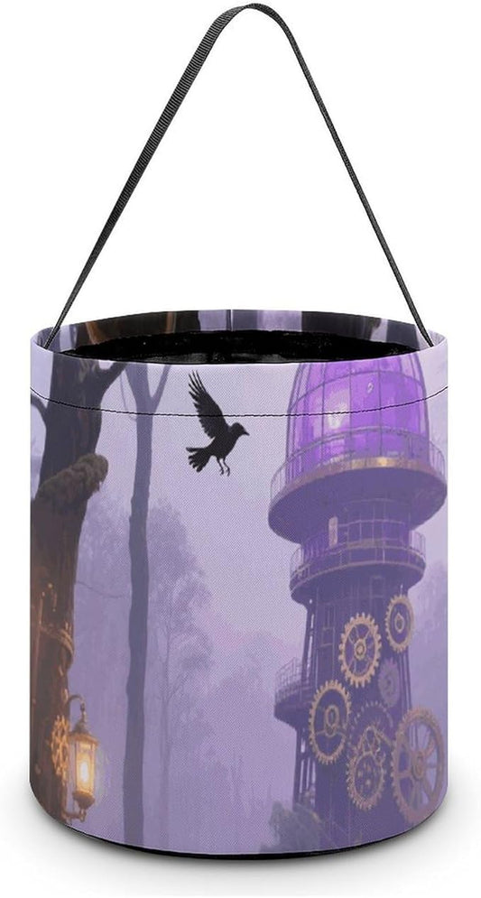 Halloween Candy Bucket - Gothic Fog Forest Trick Or Treat Candy Bag, Gift Bag for Party Favor Supplies