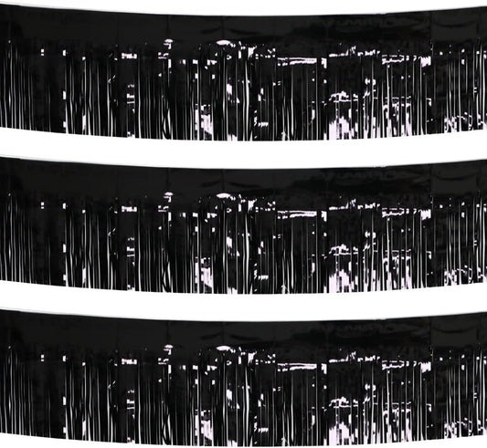 3 Pack Total 30 Feet Foil Fringe Garland Metallic Wall Hanging Drapes Tassel Skirting Tinsel Streamers Decorations for Parade Float Trailer Mardi Gras Party Birthday Wedding (Black)