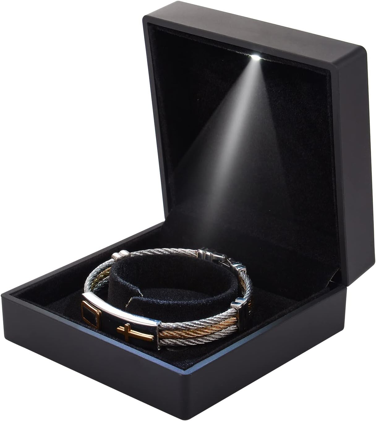 HooAMI Bracelet Box with LED Light, Black Velvet Bangle Boxes Jewelry Gift Box Storage Case Organizer Holder for Birthday, Wedding, Valentine's Day, Anniversary