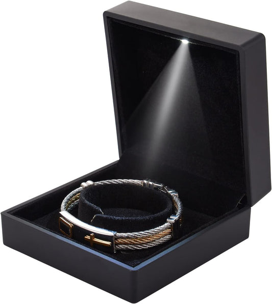 HooAMI Bracelet Box with LED Light, Black Velvet Bangle Boxes Jewelry Gift Box Storage Case Organizer Holder for Birthday, Wedding, Valentine's Day, Anniversary