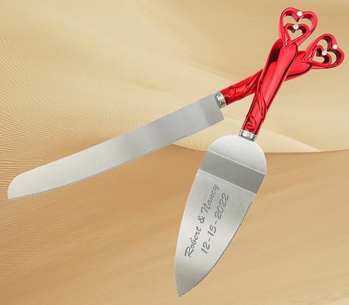 GIFTS INFINITY Personalized Wedding Cake Knife and Server Set with Engraving – Cake Cutting Utensil Set, Keepsake Gift for Wedding, Anniversary, Reception, Birthday & Other Occasions (2541-RD)