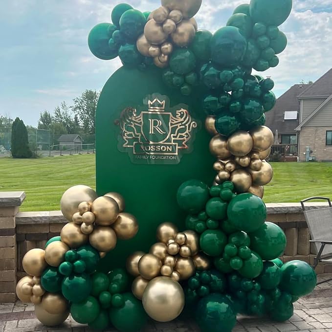 Green and Gold Balloons Arch Kit, 162pcs Emerald Green Chrome Gold Confetti Balloons for Graduation Decorations 2025 St Patricks Day Jungle Safari Birthday Party Decorations