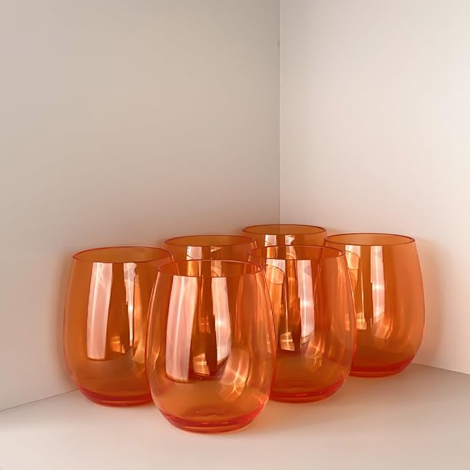 Set of 6 Acrylic Wine Glasses, 20-ounce Plastic Tumbler for Party Use,BPA Free,Dishwasher Safe (Orange)