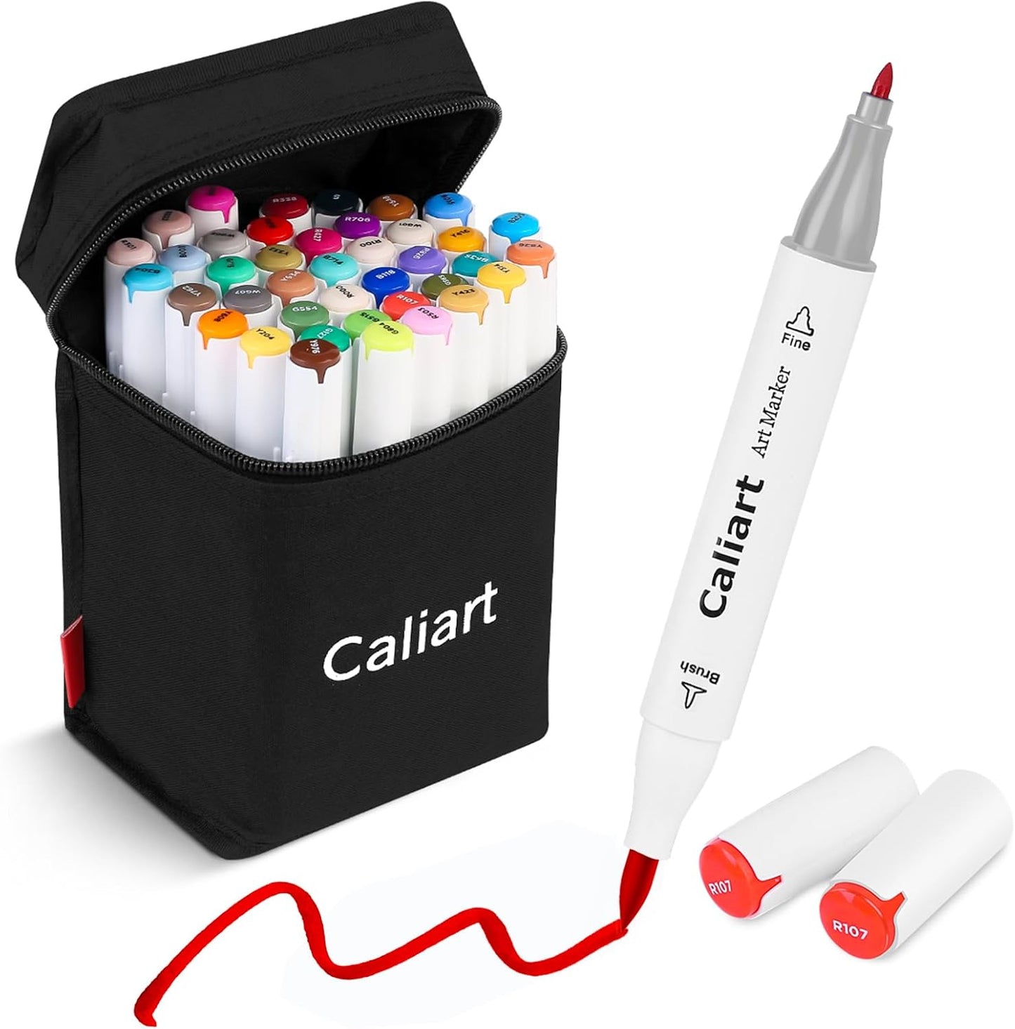 Caliart Art Markers, 41 Colors Alcohol Marker Pen Set Dual Tip Brush & Fine Permanent for Coloring Drawing Highlighters Animation Illustration Card Making Underlining Christmas Gifts