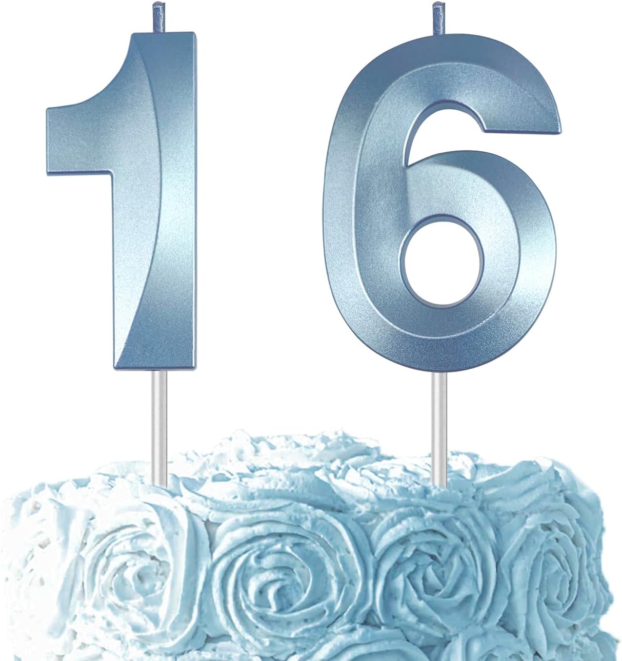 Blue Number 16 Candles, 3D Diamond 2.76 Inch Cake Topper Birthday Candles for Wedding Anniversary Cake Decorations, Happy Birthday Party Decorations