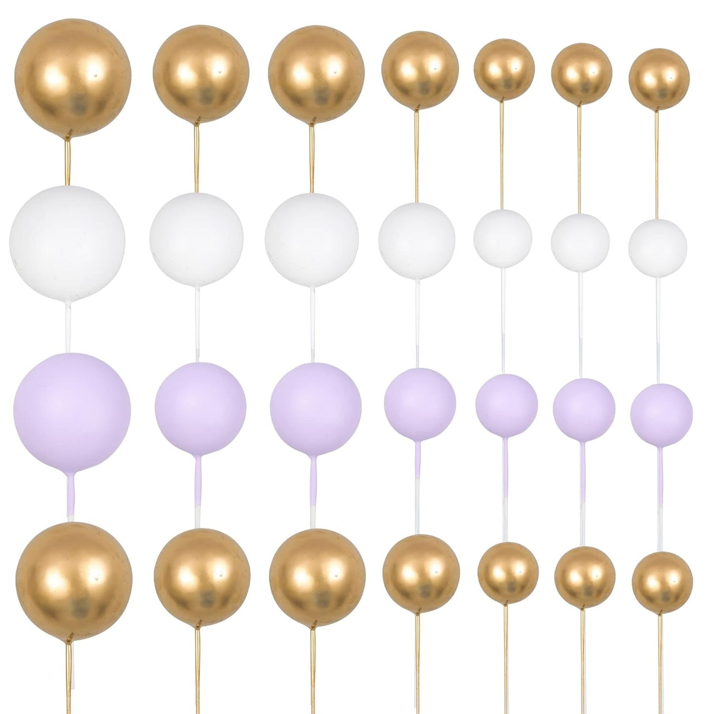 Gyufise 30Pcs Ball Cake Topper Ball Cake Picks Colorful Pearl Ball Shaped Cupcake Insert Cake Topper for Babyshower Birthday Party Favors Wedding Decoration Supplies Purple White Gold