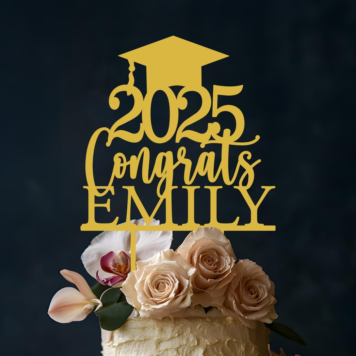 Personalized Graduation Cake Topper - Wood/Acrylic Graduation Cake Topper Class Of 2025 with Any Name, Custom Congrats Grad Hat Glitter Gift Party Cake Décor