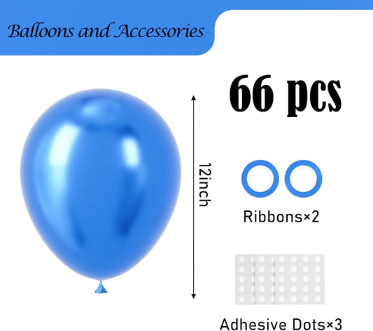 Metallic Blue Balloons, 66pack 12inch Chrome Blue Latex Party Balloons for Birthday Baby Shower Graduation Wedding Gender Reveal Anniversary Party Decorations