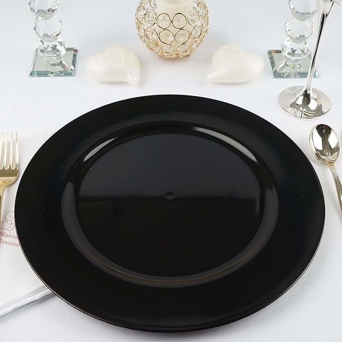 Efavormart 12 Pcs 13" Black Round Acrylic Plastic Charger Plates, Dinner Party Table Decor