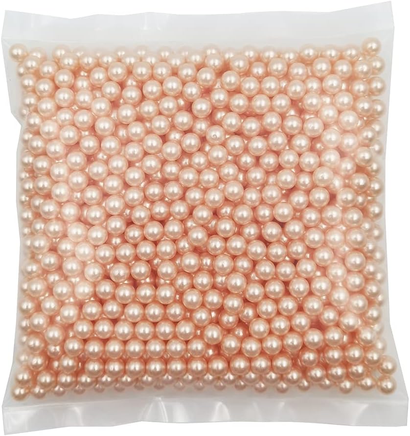 INSPIRELLE 1100pcs Champagne Undrilled ABS Pearls for Vase Fillers, 8mm No Hole Makeup Beads to Hold Brush Lipstick Eyeliner, Imitation Round Pearl Beads for Table Scatter Home Wedding Decoration