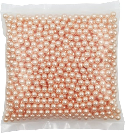 INSPIRELLE 1100pcs Champagne Undrilled ABS Pearls for Vase Fillers, 8mm No Hole Makeup Beads to Hold Brush Lipstick Eyeliner, Imitation Round Pearl Beads for Table Scatter Home Wedding Decoration