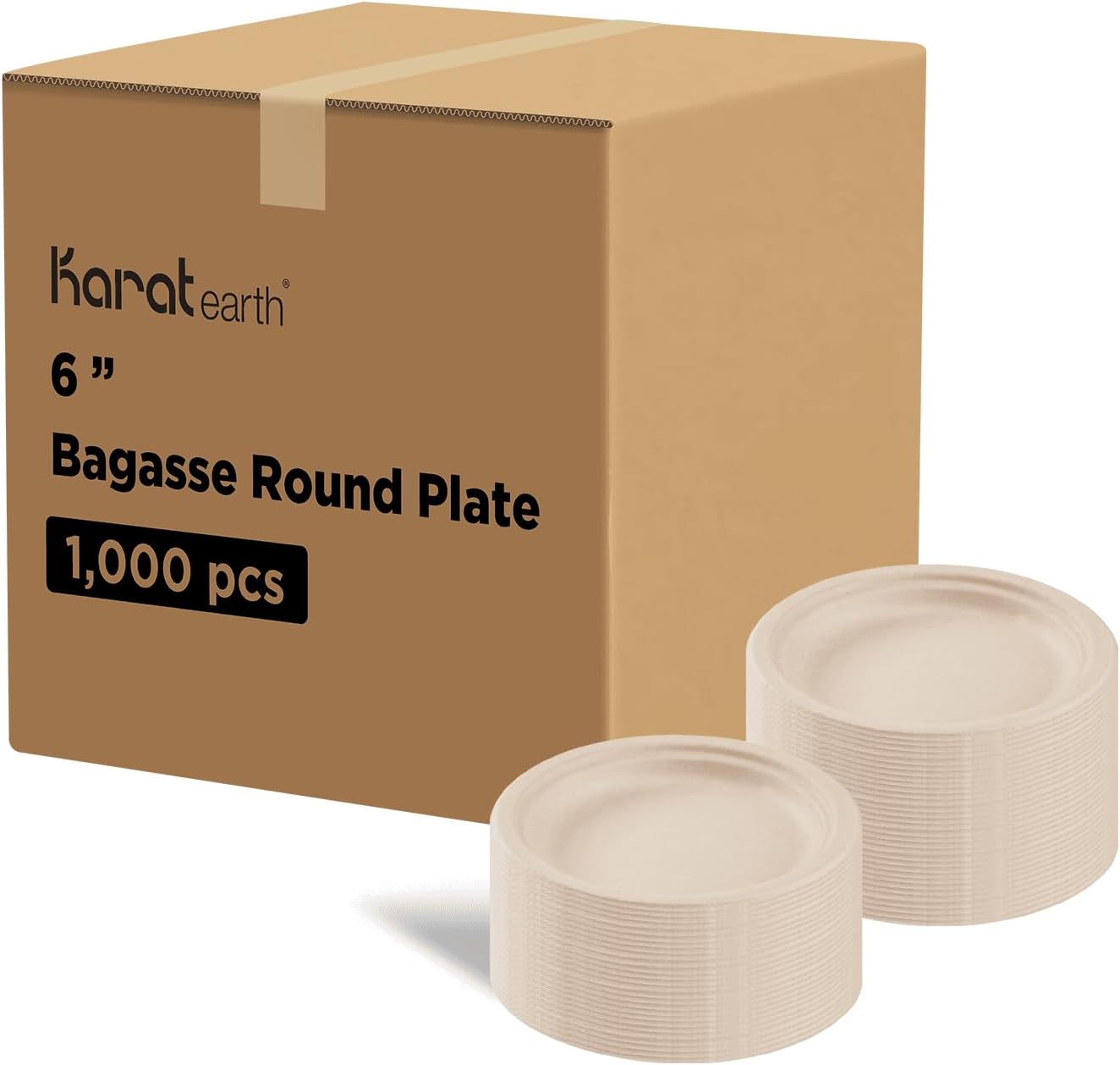 Karat Earth 6-Inch Compostable Disposable Paper Plates (1,000 Pack) – Heavy-Duty, Molded Fiber, Eco-Friendly Bulk Package (Natural)
