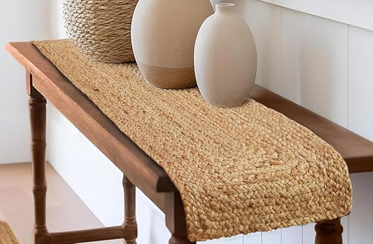 VDS Pack of 1 - Rectangle Jute Rug Braided Table Runner 100% Natural Burlap Reversible Rustic Hessian Table Cloth Centerpiece for Wedding ,Home, Kitchen, Table Decoration (Size 13x36 Inch) (Natural)