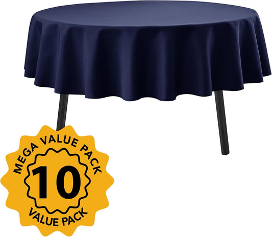 10-Pack Navy Blue Round Tablecloths, 84 Inches, Stain-Resistant Polyester for 3-5 Ft Round Tables - Washable Table Covers for Weddings, Banquets, Birthday Parties, Events