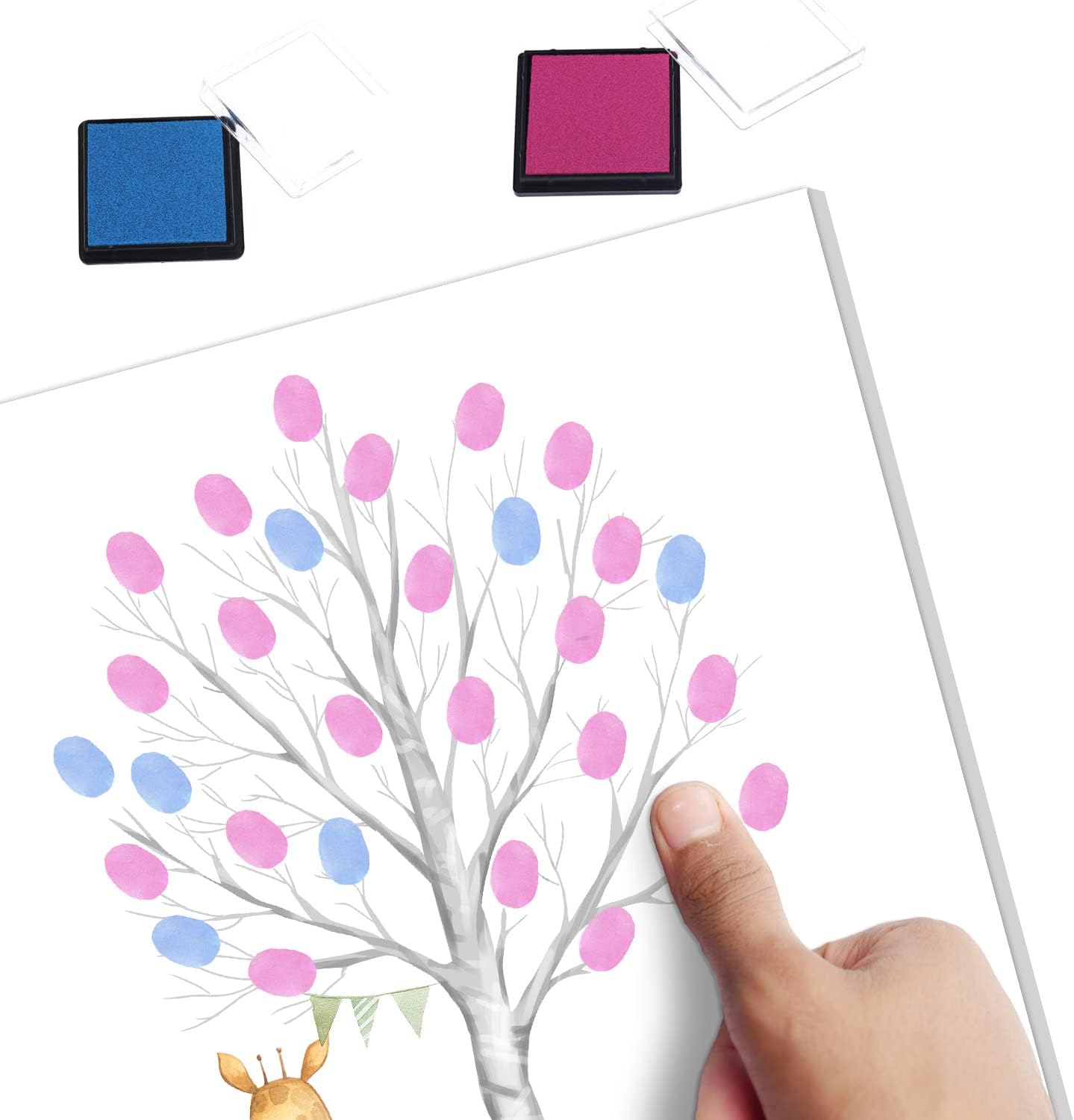 Theme Baby Gender Reveal Fingerprint Tree with Safari Animals, Boy and Girl Gender Guess Game Thumbprint Guest Book Ideas, Woodland Baby Shower Activity Decorations