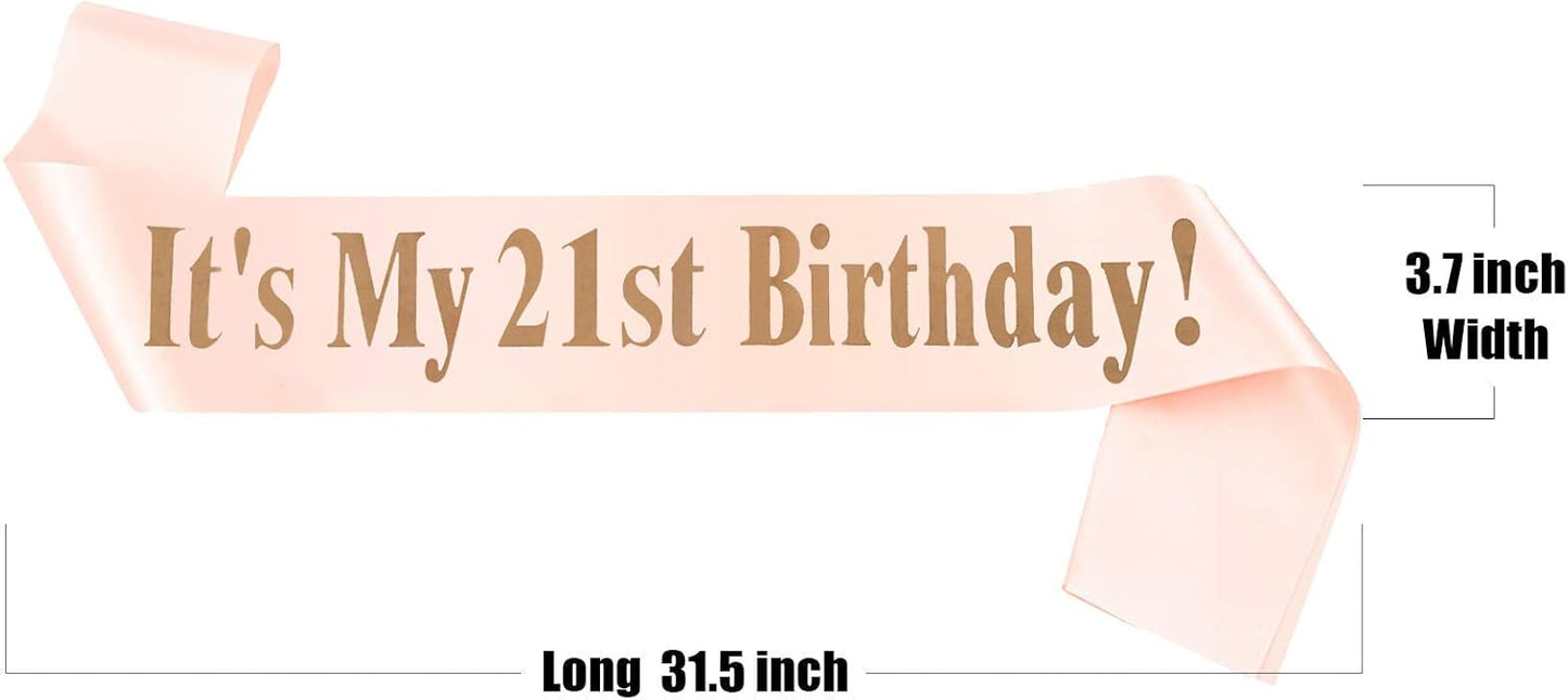 21st Birthday Sash and Tiara for Girl,Rhinestone Crown Headband,It's My 21st Birthday Party Gifts for Women(Rose Gold)