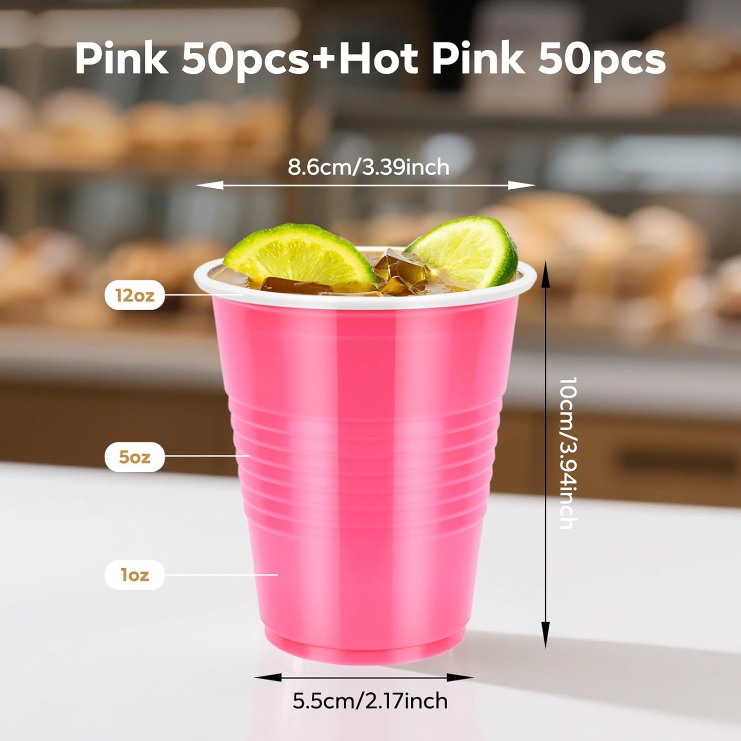 100PCS Pink Plastic Cups, 12oz Disposable Party Cups Bulk Pack, BPA Free Drinkware for Soda Juice Beer Cold Drinks Suitable for Wedding Halloween Thanksgiving Christmas Birthday Holiday Celebrations