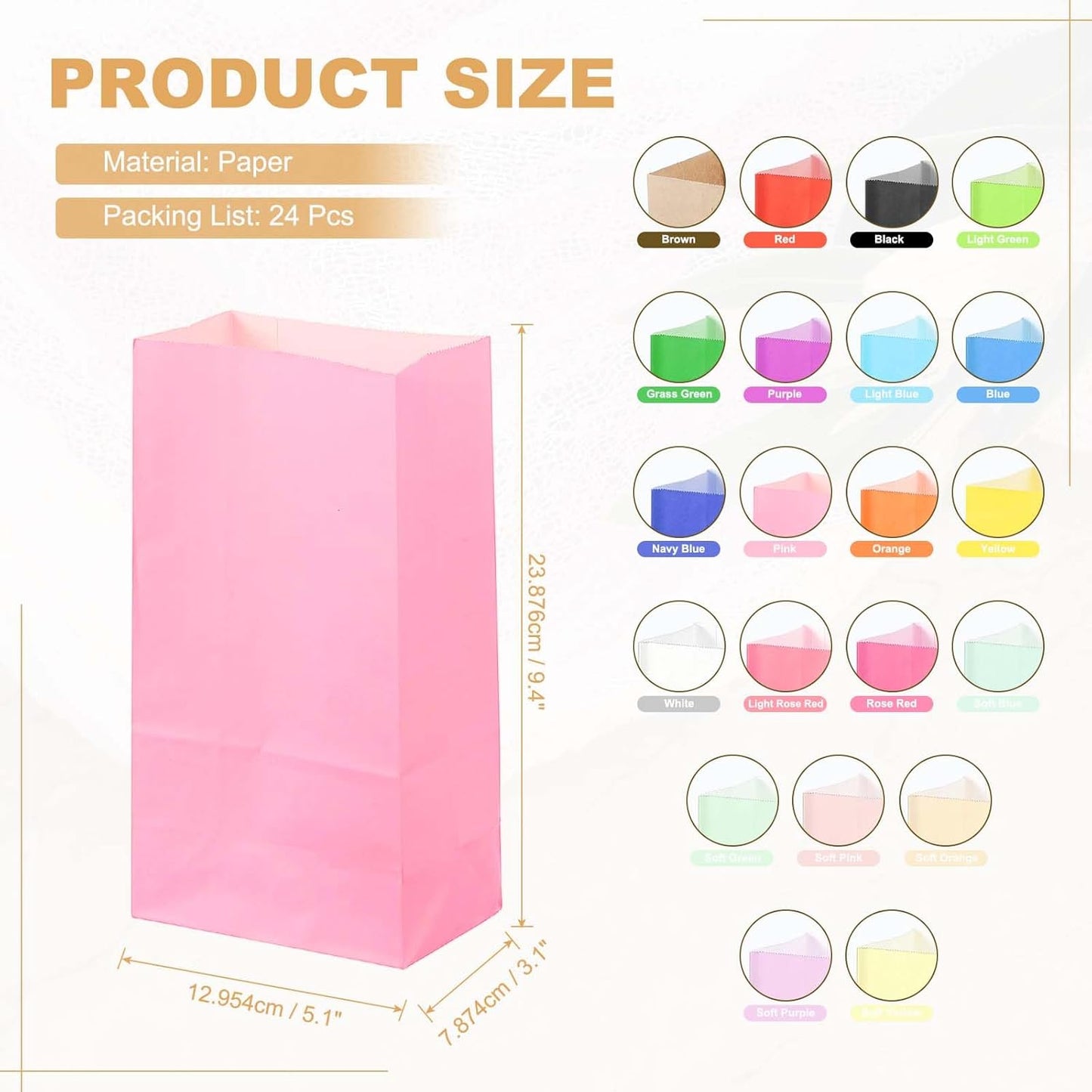 PATIKIL Party Favor Bag, 24 Pcs 5.1x3.1x9.4 Inch Medium Paper Candy Bags Gift Treat Celebration Halloween Goody Birthday Wedding Party with Stickers, Pink