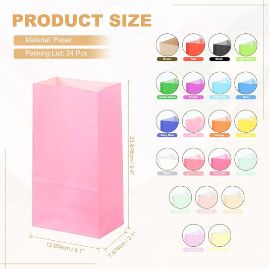 PATIKIL Party Favor Bag, 24 Pcs 5.1x3.1x9.4 Inch Medium Paper Candy Bags Gift Treat Celebration Halloween Goody Birthday Wedding Party with Stickers, Pink