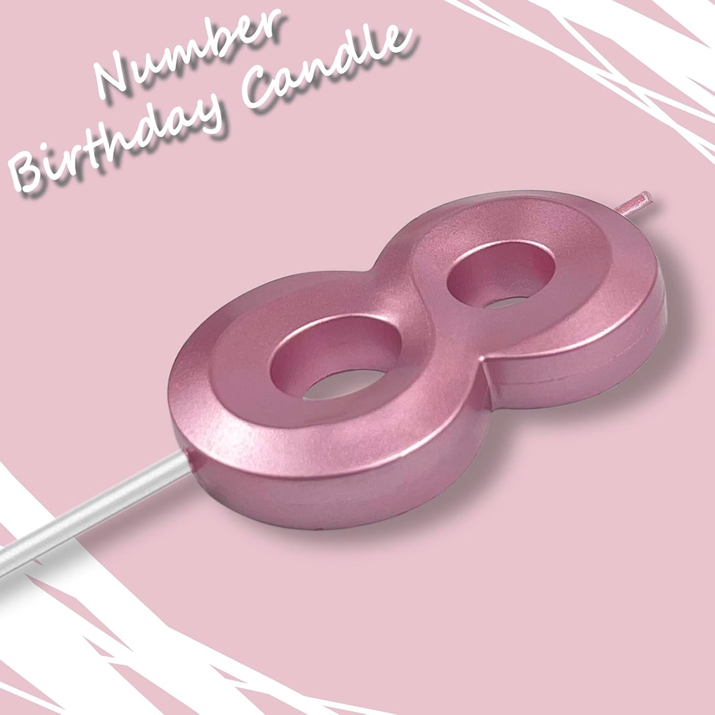 Pink Number 8 Candles, 3D Diamond 2.76 Inch Cake Topper Birthday Candles for Wedding Anniversary Cake Decorations, Happy Birthday Party Decorations