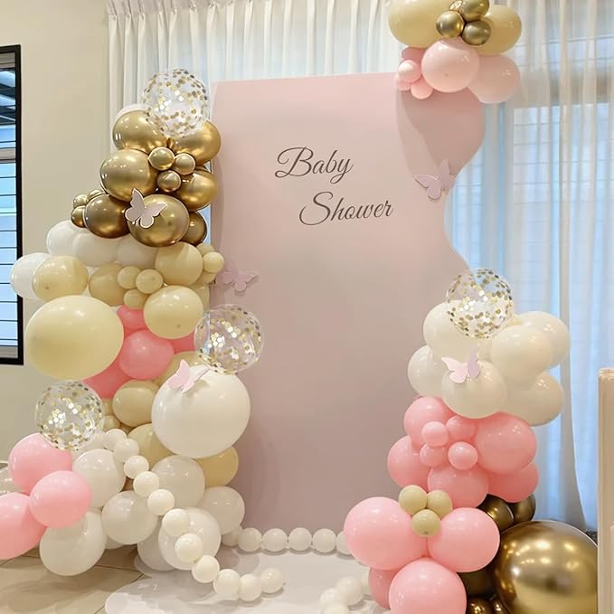 Pink White and Gold Balloon Garland Arch Kit, 167Pcs Latex Balloons Different Sizes Blush Ivory White Champagne Gold for Engagement Baby Shower Birthday Party Decorations