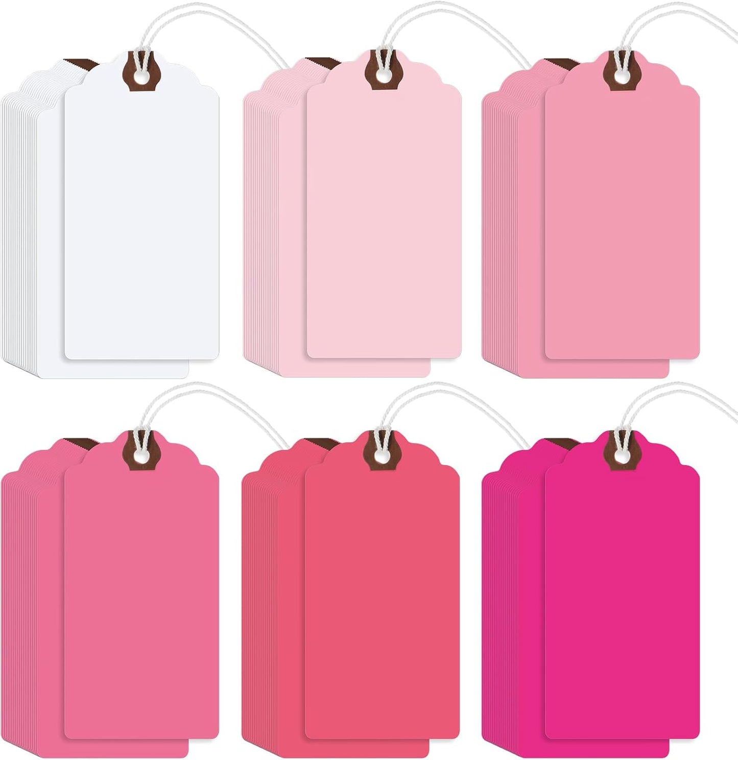Outus 60 Pcs 4 3/4-in x 2 3/8-in Blank Large Paper Gift Tags with String and Reinforced Eyelet Wire Writable Price Tags Shipping Labels Inventory Labels(Gradient Pink)