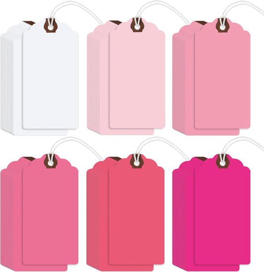 Outus 60 Pcs 4 3/4-in x 2 3/8-in Blank Large Paper Gift Tags with String and Reinforced Eyelet Wire Writable Price Tags Shipping Labels Inventory Labels(Gradient Pink)