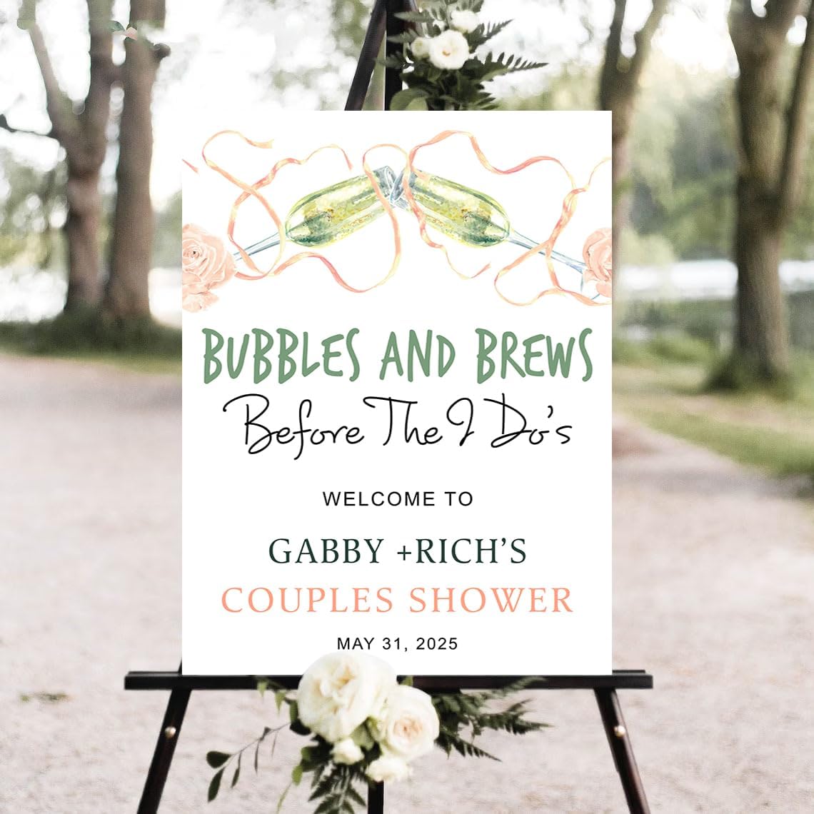 Personalized Greenery Eucalyptus Bubbles and Brews Couples Shower Welcome Sign, Gold Modern Minimalist Wedding Shower Bridal Party Decoration, Outdoor Plastic Sign Weatherproof #20