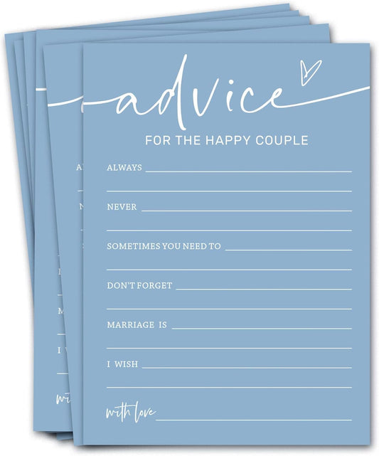 Bridal Shower Games Cards, Advice for the Happy Couple, Bridal Shower Games 25 Guests, Engagement Party Wedding Games for Guests, Minimalist Blue Wedding Party Supplies - B10