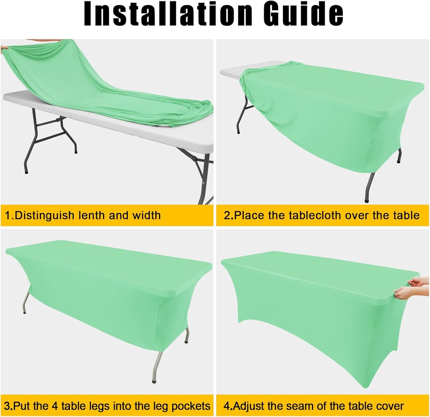 Smiry 2 Pack Spandex Table Cloth 4FT, Elastic Fitted Stretch Tablecloths for Rectangle Tables, Washable Table Cover for Outdoor, Wedding, Banquet & Parties (Bright Green, 48Lx30Wx30H Inch)