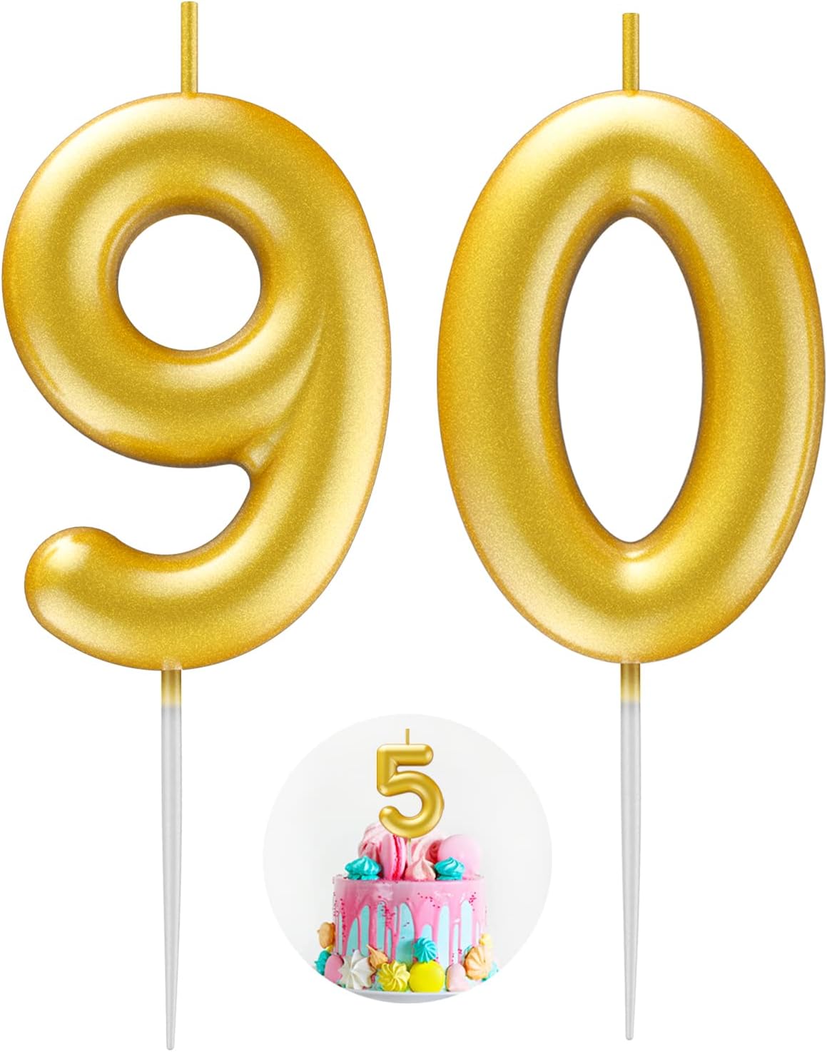 Gold Number 90 Candle Happy Birthday 3D Number Candles for Birthday Cake Party Decoration Wedding Anniversary Celebration Supplies